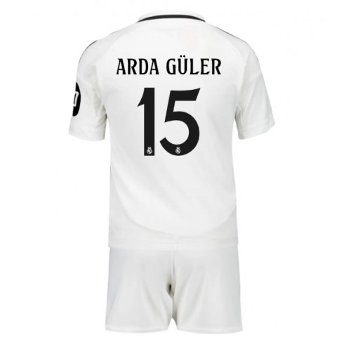 Fotbalové Dres Real Madrid Arda Guler #15 Dětské Domácí 2024-25 Krátký Rukáv (+ trenýrky)